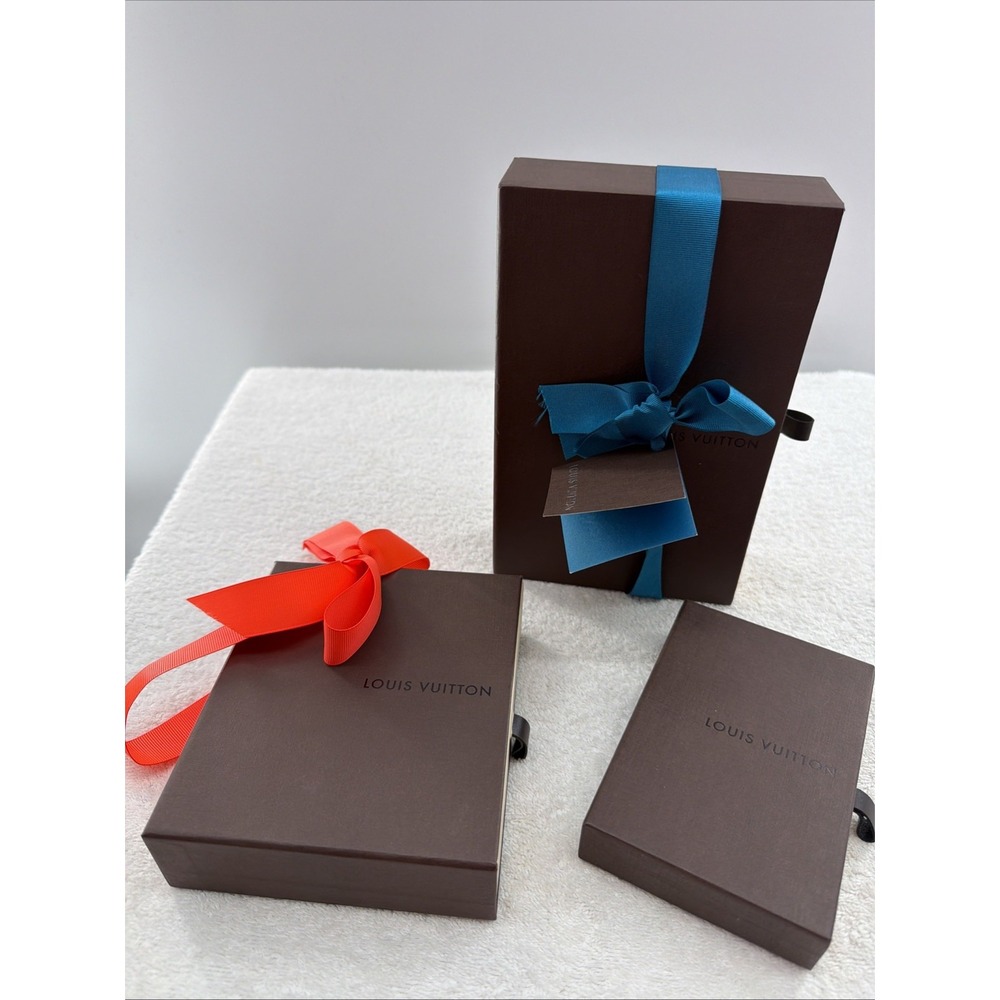 3 authentic Brown Louis Vuitton boxes 2 With Ribbons Pull-out Holiday Ribbons